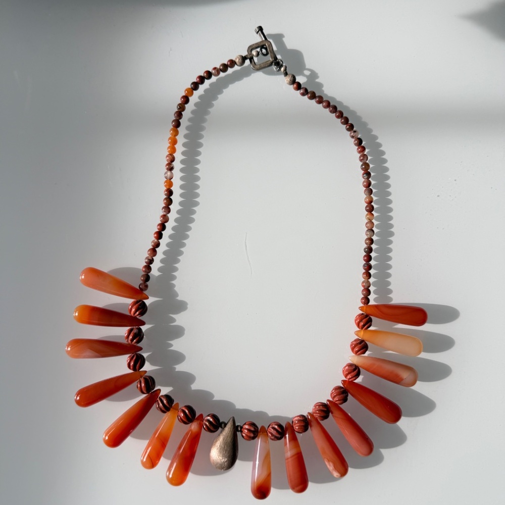 Carnelian, Agate, Brass Necklace